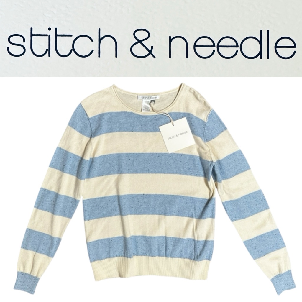 Stitch & Needle Polo Stripe Top Summer Cotton Sweater Size Small Soft Cool